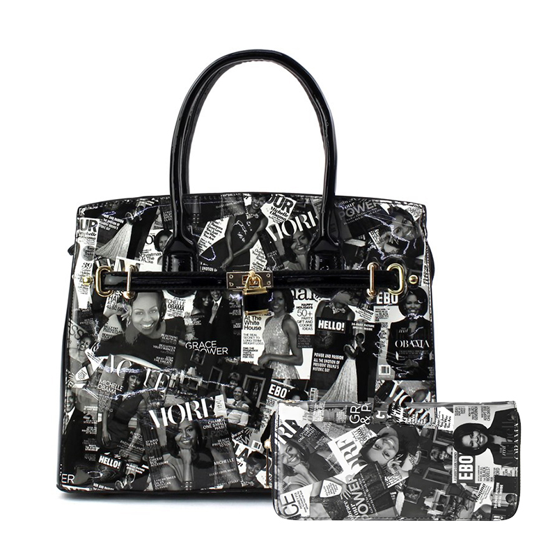 Black White Magazine Cover Collage Shoulder Bag - AA7300-706 - Click Image to Close